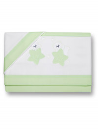 Baby cot sheets 3pcs with pillowcase between the stars. Colour pistacchio green, one size