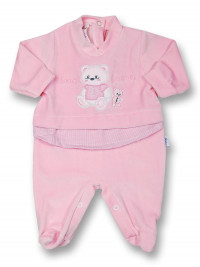Baby footie sweet friends in chenille. Colour pink, size 0-1 month