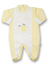 Baby footie cotton drink milk from the bottle. Colour yellow, size first days