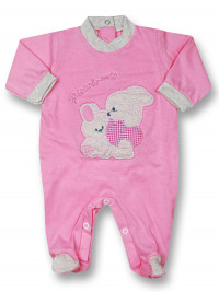 Cotton baby footie My little bunny rabbit. Colour coral pink, size 3-6 months