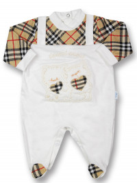 Baby footie Kittens tender hearts unisex Scottish fantasy cream. Colour creamy white, size first days