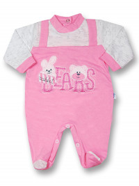 Baby footie rabbit jersey cotton jersey bears. Colour coral pink, size 3-6 months