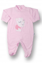 Baby footie bear with cotton bottle. Colour pink, size 6-9 months