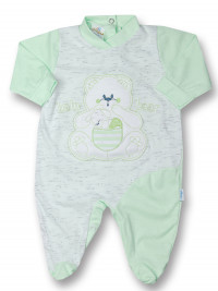 Cotton baby footie baby bear with mom. Colour pistacchio green, size 3-6 months
