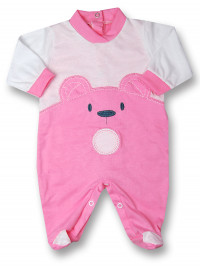 Baby footie Baby bear wow in cotton. Colour coral pink, size 1-3 months