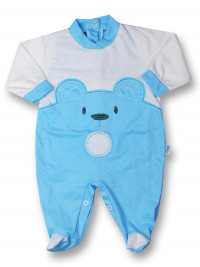 Baby footie Baby bear wow in cotton. Colour turquoise, size 3-6 months