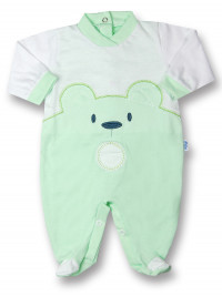 Baby footie Baby bear wow in cotton. Colour pistacchio green, size 3-6 months