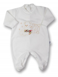 Baby footie in chenille baby bear on pillow. Colour creamy white, size first days