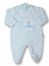 Baby footie in chenille baby bear. Colour light blue, size first days