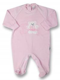 Baby footie in chenille baby bear. Colour pink, size 3-6 months
