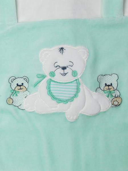Baby footie Happy baby bear in chenille. Colour green, size 1-3 months 2