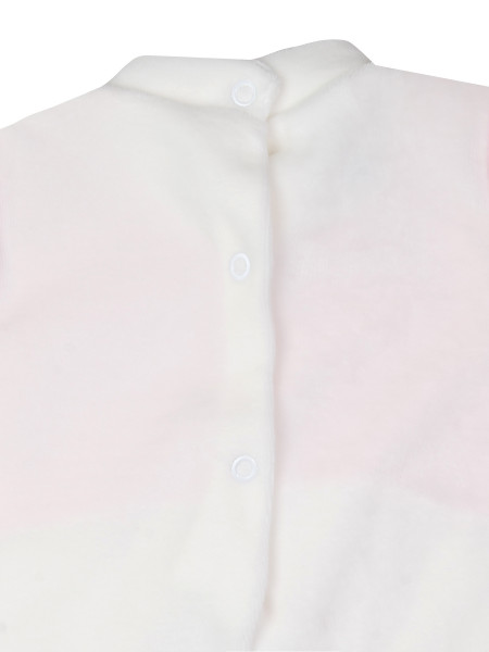 baby footie bunny on chenille rocking rabbit. Colour pink, size 0-1 month 3