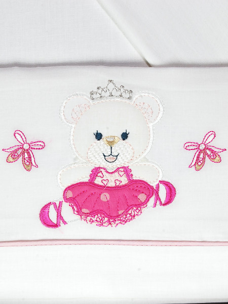 Newborn baby cot 3pcs sheets with baby princess pillowcase. Colour coral pink, one size 2