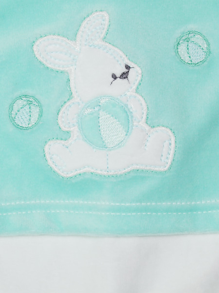 baby footie chenille balloon bunny rabbit. Colour green, size first days 2