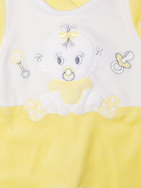 baby footie dummy and chenille rattle. Colour yellow, size first days 2