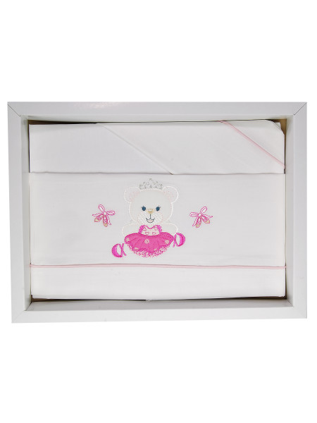 Newborn baby cot 3pcs sheets with baby princess pillowcase. Colour coral pink, one size 3
