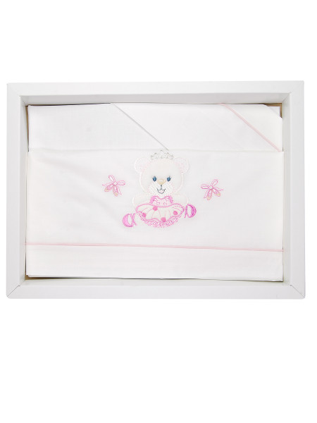 Newborn baby cot 3pcs sheets with baby princess pillowcase. Colour pink, one size 3