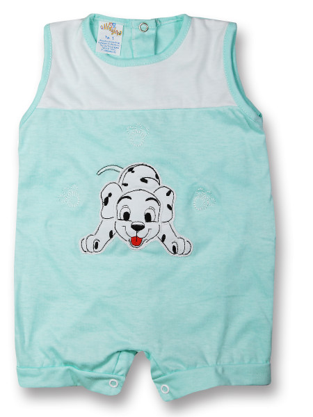 Dalmatian cotton sleeveless baby Romper. Colour green, size 0-1 month