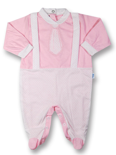 baby footie cotton bib and tie. Colour pink, size 1-3 months Pink Size 1-3 months
