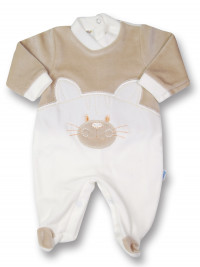 baby footie chenille the cat. Colour creamy white, size 0-1 month