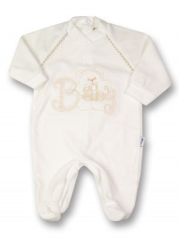 Baby footie in chenille baby bear. Colour creamy white, size first days