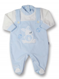Baby footie passes the ball in chenille. Colour light blue, size 1-3 months