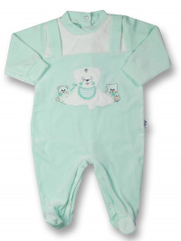 Baby footie Baby bear happy in chenille. Colour green, size 3-6 months