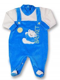baby footie basketball with suspenders. Colour royal blue, size 0-1 month