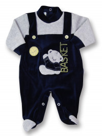 baby footie basketball with suspenders. Colour blue, size 0-1 month
