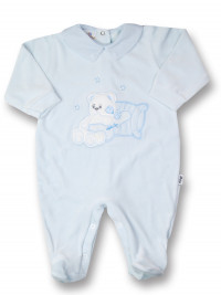 baby footie baby bear on chenille pillow. Colour light blue, size 3-6 months