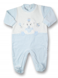 baby footie dummy and chenille rattle. Colour light blue, size 3-6 months