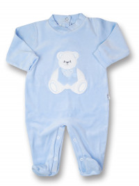 baby footie in chenille baby bear sitting. Colour light blue, size 3-6 months