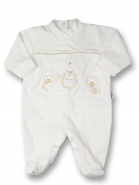 baby footie baby bear with chenille bears. Colour creamy white, size 0-1 month