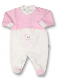 baby footie bunny on chenille rocking rabbit. Colour pink, size 0-1 month