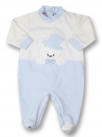 baby footie baby bear with chenille tuba. Colour light blue, size 1-3 months