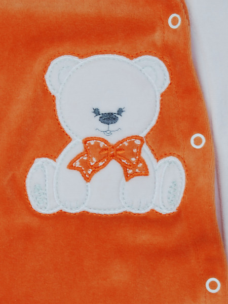 baby footie baby bear with chenille bow. Colour orange, size 9-12 months 2