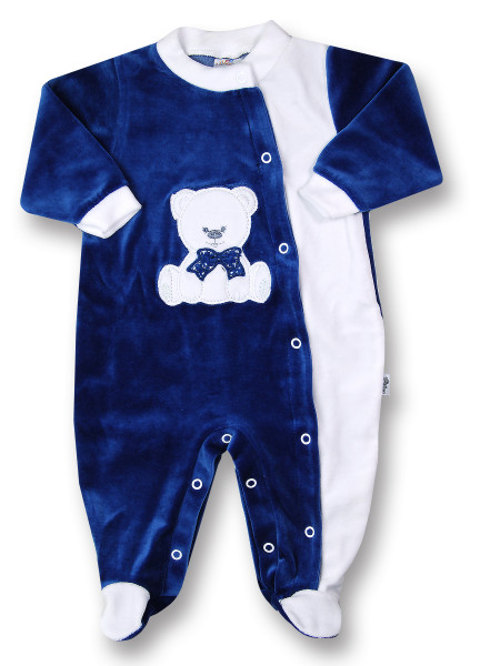 baby footie baby bear with chenille bow. Colour blue, size 9-12 months Blue Size 9-12 months