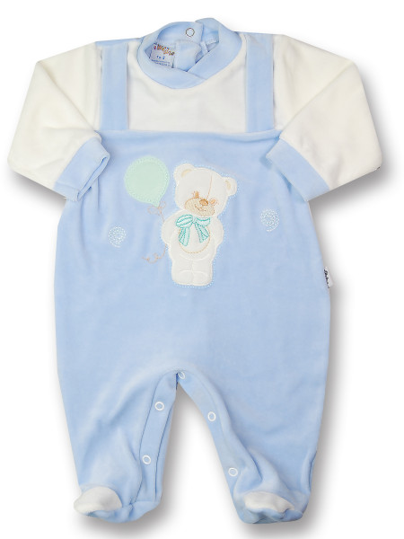 baby footie bear bow and chenille balloon. Colour light blue, size 6-9 months Light blue Size 6-9 months