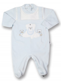 Baby footie Baby bear happy in chenille. Colour light blue, size 6-9 months