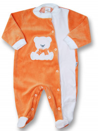 baby footie baby bear with chenille bow. Colour orange, size 9-12 months