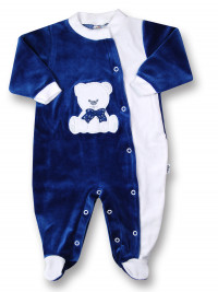 baby footie baby bear with chenille bow. Colour blue, size 9-12 months