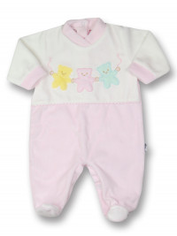 baby footie teddy bears in chenille hand. Colour pink, size 3-6 months
