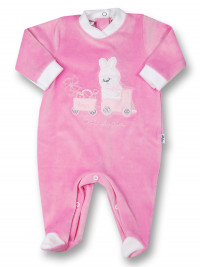 baby footie rabbit chenille babytrain rabbit. Colour fuchsia, size 3-6 months