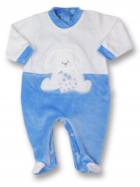 baby footie in chenille rabbit with letter. Colour light blue, size 9-12 months