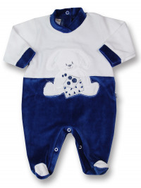 baby footie in chenille rabbit with letter. Colour blue, size 6-9 months