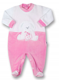 baby footie in chenille rabbit with letter. Colour fuchsia, size 9-12 months