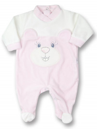animal chenille baby footie with ears. Colour pink, size 0-3 months