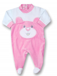 baby footie in chenille face with ears. Colour fuchsia, size 0-3 months