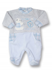 baby footie in chenille candy a day. Colour light blue, size 6-9 months