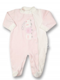 baby footie vertical chenille train. Colour pink, size 6-9 months
